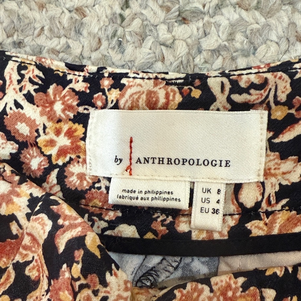 Anthropologie Black Rouge Cream Floral Trousers 4 silky viscose joggers dressy